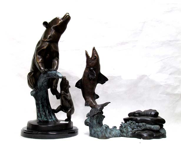 Appraisal: TWO PATINATED BRONZE WILDLIFE SCULPTURES a mother bear on a