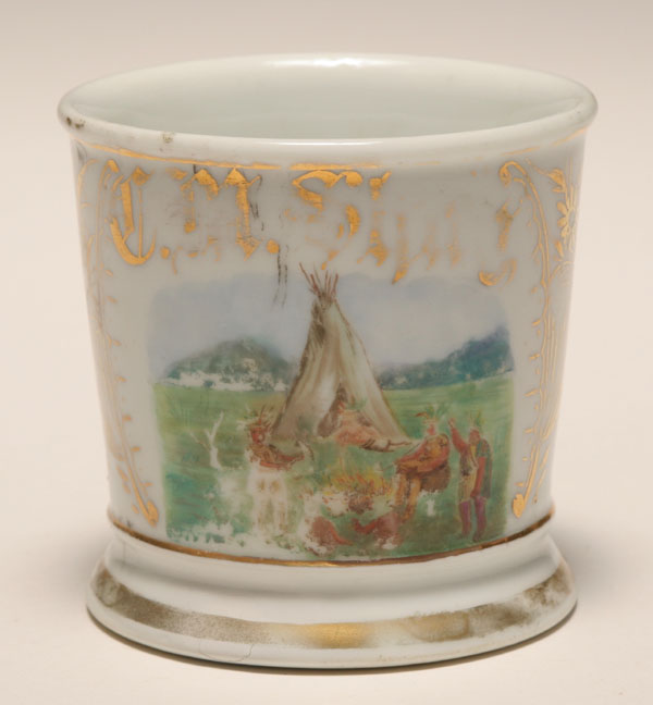 Appraisal: Occupational shaving mug Native Americans with teepee Gilt trim Good