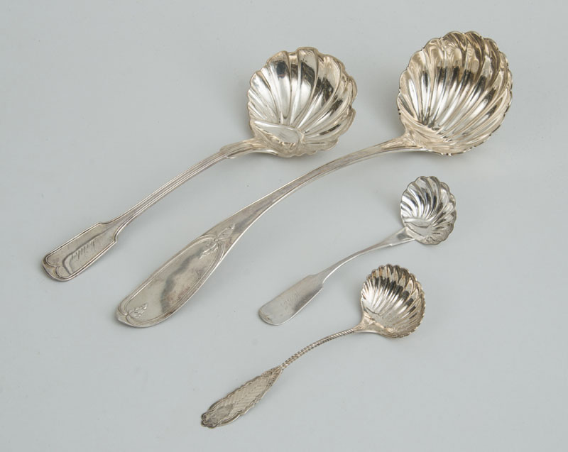 Appraisal: TWO AMERICAN SILVER PUNCH LADLES AND TWO SAUCE LADLES WITH