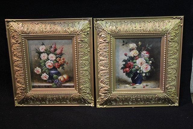 Appraisal: th Century SchoolA pair of still life of pink and