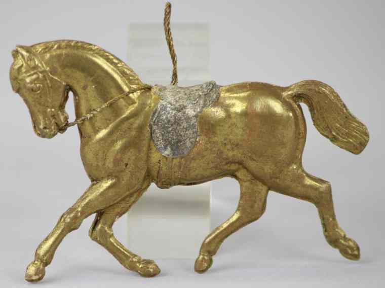 Appraisal: PRANCING HORSE DRESDEN ORNAMENT Pressed paper done in gold overall