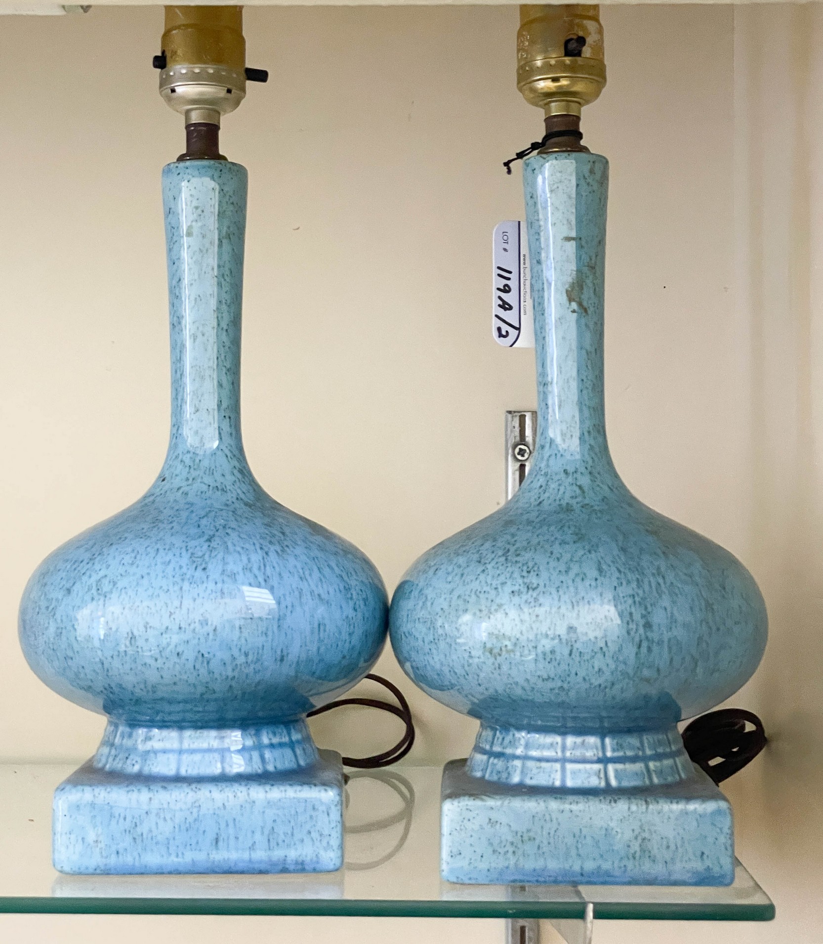 Appraisal: Pair of mid-century porcelain table lamps blue speckled glaze -