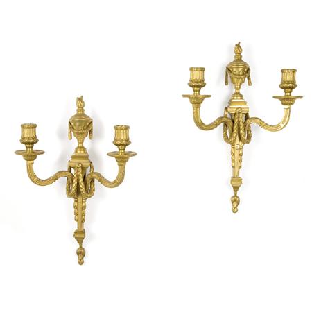 Appraisal: Pair of Louis XVI Style Gilt-Metal Two-Light Sconces Estimate -