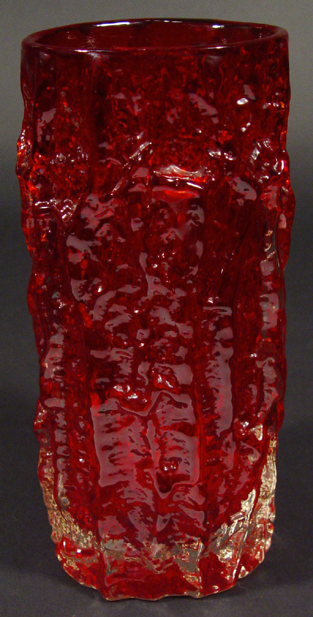 Appraisal: Whitefriars ruby bark glass vase cm high