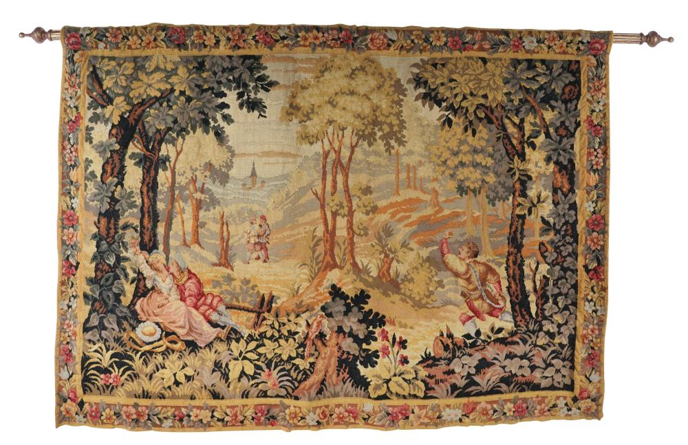 Appraisal: WOOL TAPESTRY WALL HANGING th century with wooden dowel Condition