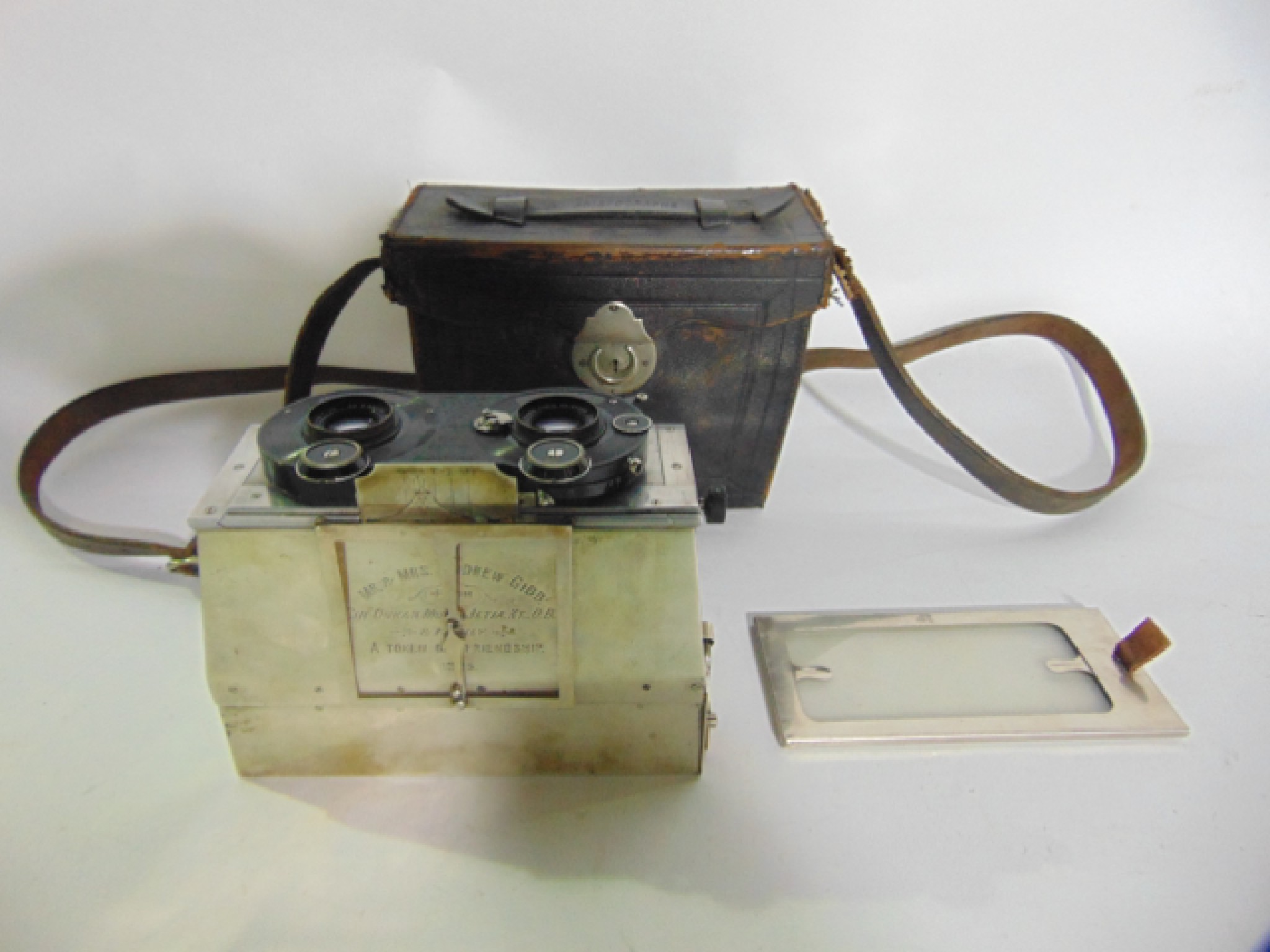 Appraisal: A good quality early th century leather cased stereo camera