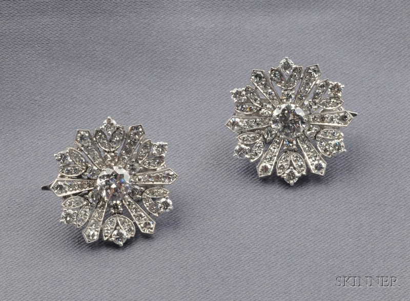 Appraisal: Platinum and Diamond Earclips each prong and bead-set with full