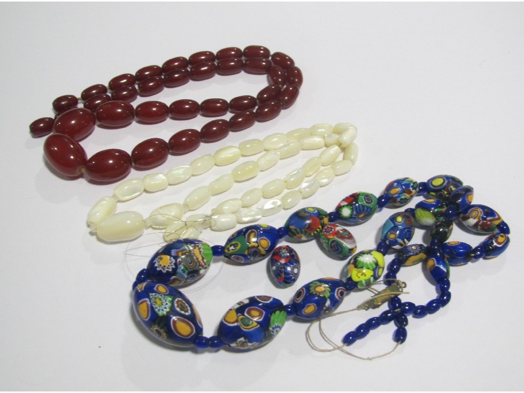 Appraisal: Three strings of beads to include Murano glass MOP and