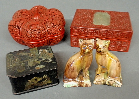 Appraisal: - Two Chinese red cinnabar boxes one round and one