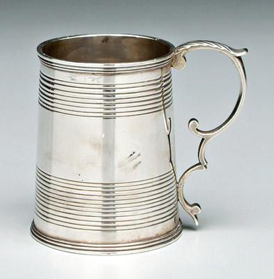 Appraisal: William IV English silver mug round tapering sides banded design