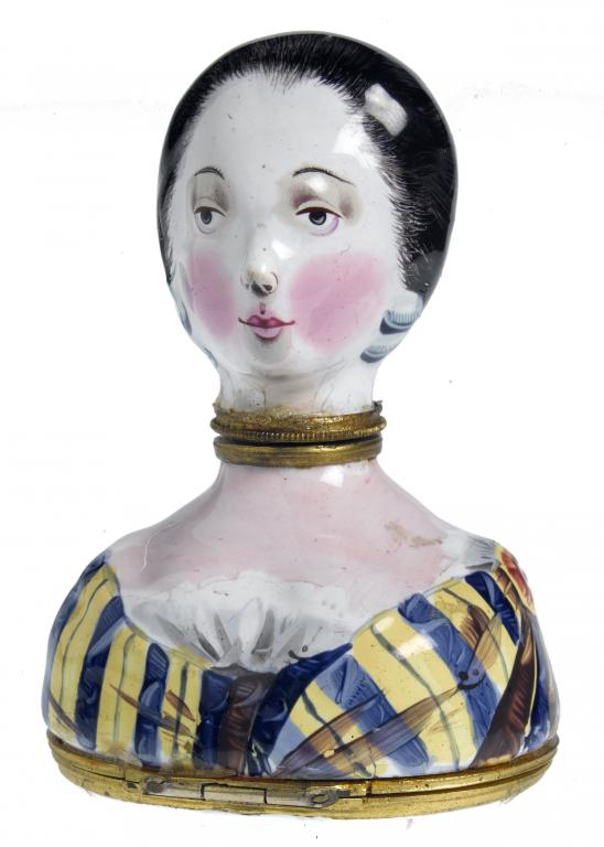 Appraisal: A CONTINENTAL ENAMEL FIGURAL SCENT BOTTLE as the bust of