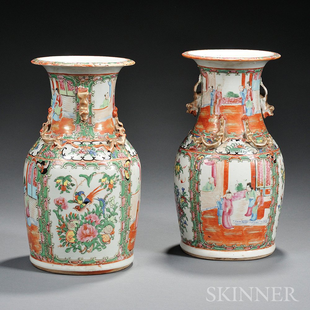 Appraisal: Pair of Rose Medallion Vases China late th century rouleau-form