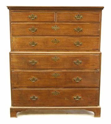 Appraisal: A George III mahogany chest on chest the dentil cornice