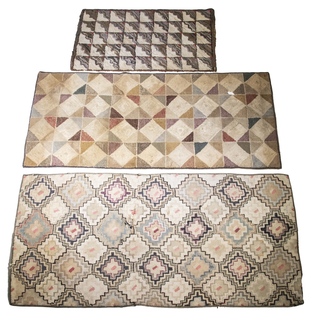 Appraisal: GEOMETRIC HOOKED RUG RUNNERS CIRCA Polychrome Zigzag Squares circa x