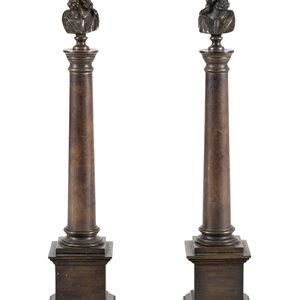 Appraisal: A Pair of Grand Tour Patinated Bronze Columns with Busts