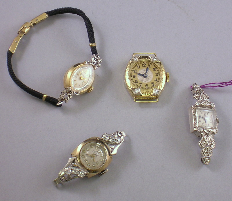 Appraisal: Three kt Gold and Diamond Lady's Wristwatch Cases including Helbros