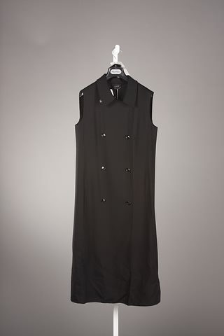 Appraisal: Akris black wool blend long sleeveless double-breasted shirt dress Size