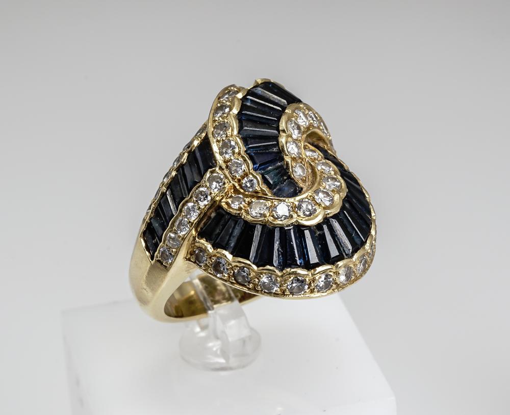 Appraisal: -KARAT YELLOW-GOLD BLUE SAPPHIRE AND DIAMOND RING -Karat Yellow-Gold Blue