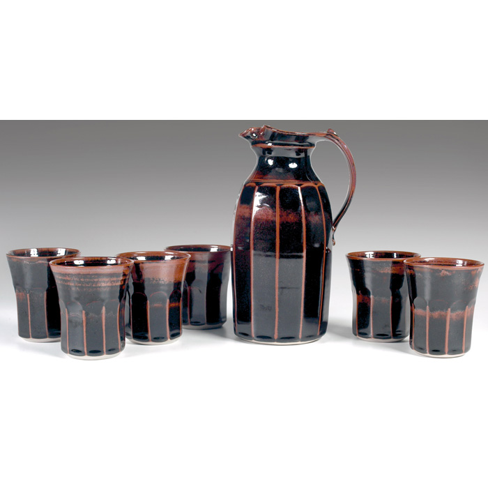 Appraisal: Studio Pottery beverage set consisting of a pitcher and six