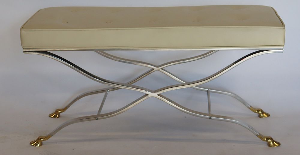 Appraisal: Vintage And Fine Quality Steel Brass And Upholstered Bench From