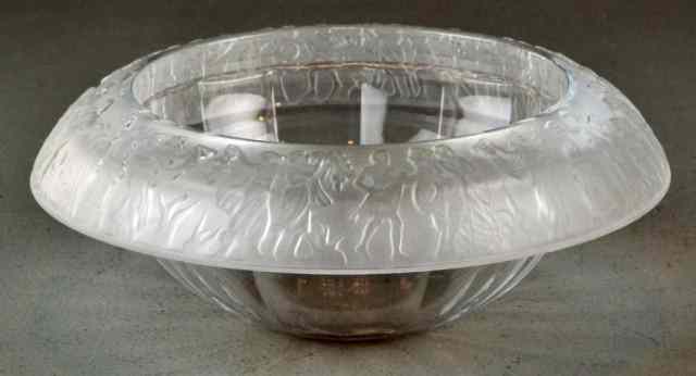 Appraisal: Lalique-Style Etched Glass BowlLeaded glass bowl with large etched rim