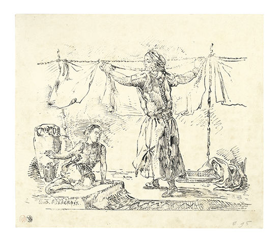 Appraisal: EUG NE DELACROIX Femme de Tanger tendant du Linge Lithograph