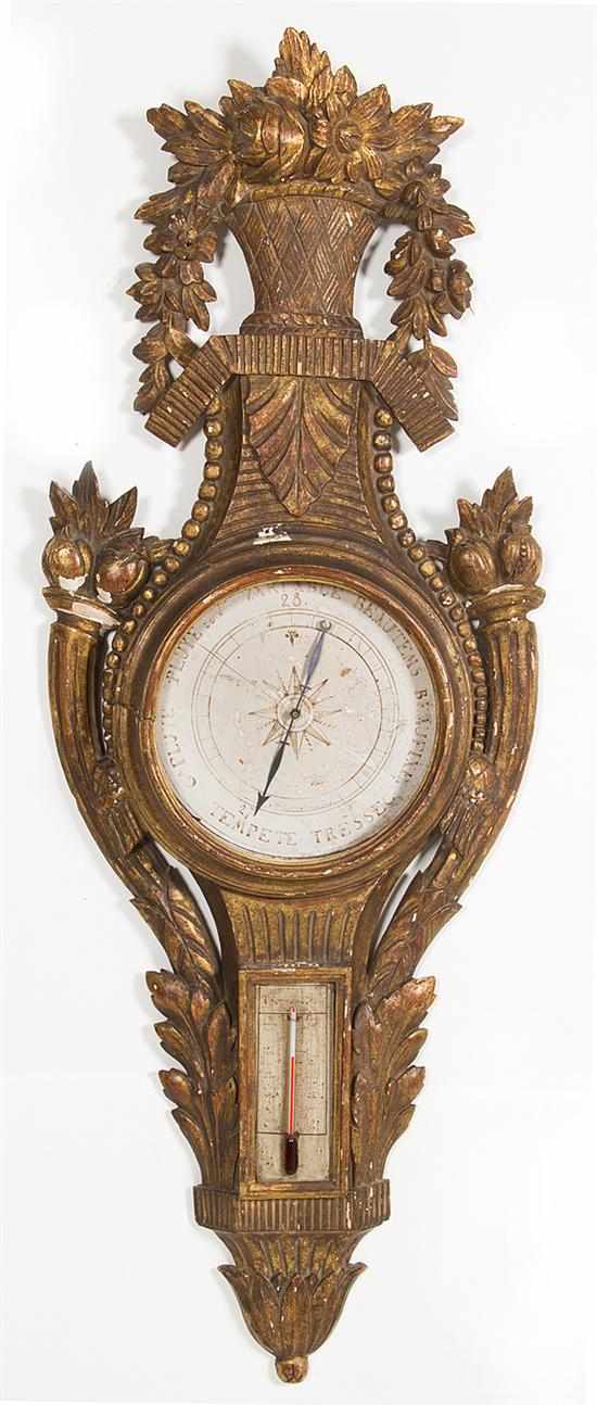 Appraisal: Louis XV carved giltwood barometer late th century circular painted