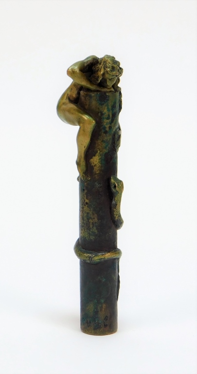 Appraisal: JACQUES LOYSEL ART NOUVEAU BRONZE CANE HANDLE France - Depicts