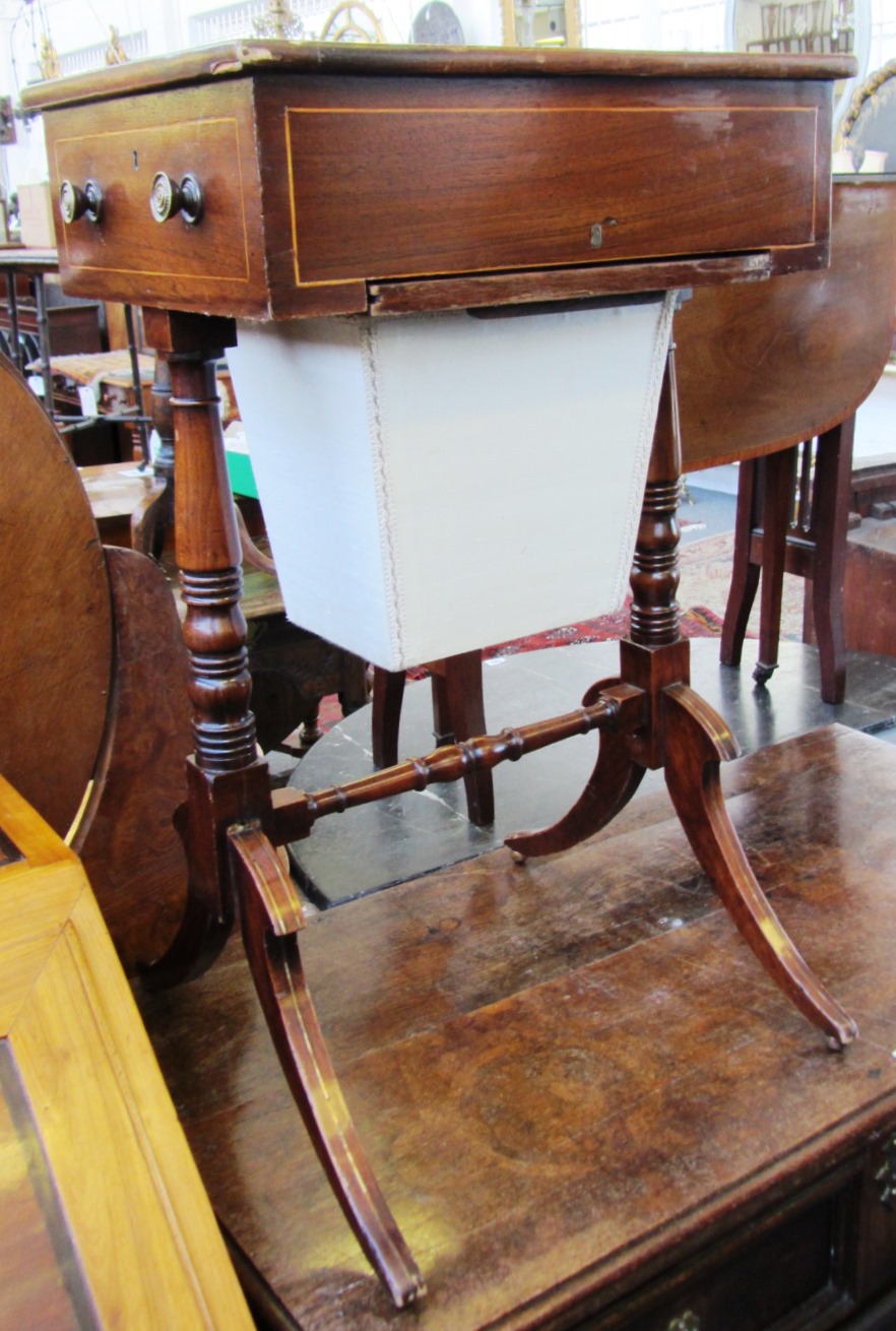 Appraisal: A th century brass inlaid rosewood work table with single