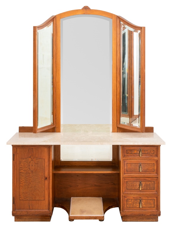 Appraisal: ART DECO OAK LADY'S DRESSING VANITY WITH MIRRORS Art Deco