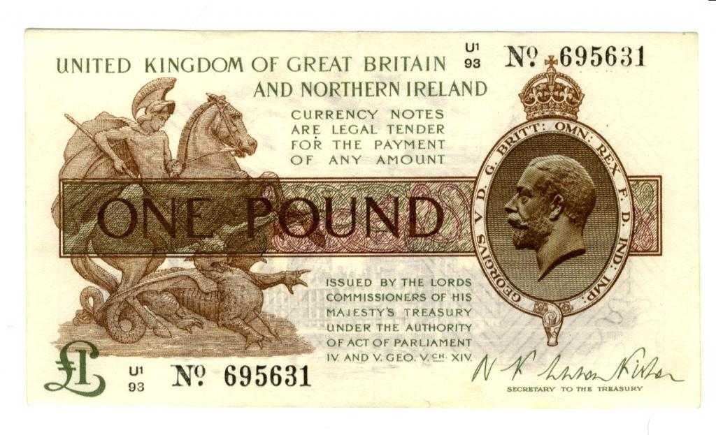 Appraisal: TREASURY N F WARREN FISHER THIRD ISSUE ONE POUND U