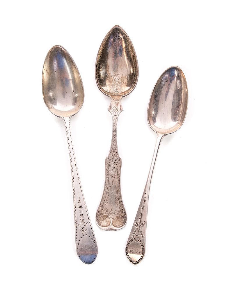 Appraisal: Elaborate Coin Silver Spoons McMullin Kinsey Measures tall Good original