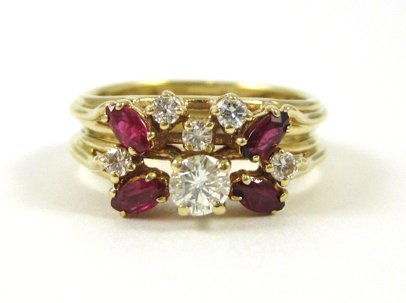 Appraisal: DIAMOND RUBY AND FOURTEEN KARAT GOLD RING with five round-cut