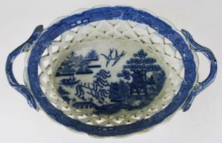 Appraisal: early th c blue and white Chinoiserie transfer dec reticulated