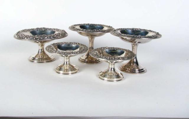 Appraisal: Five Kirk Repousse Sterling Compotes all on pedestals includes pair