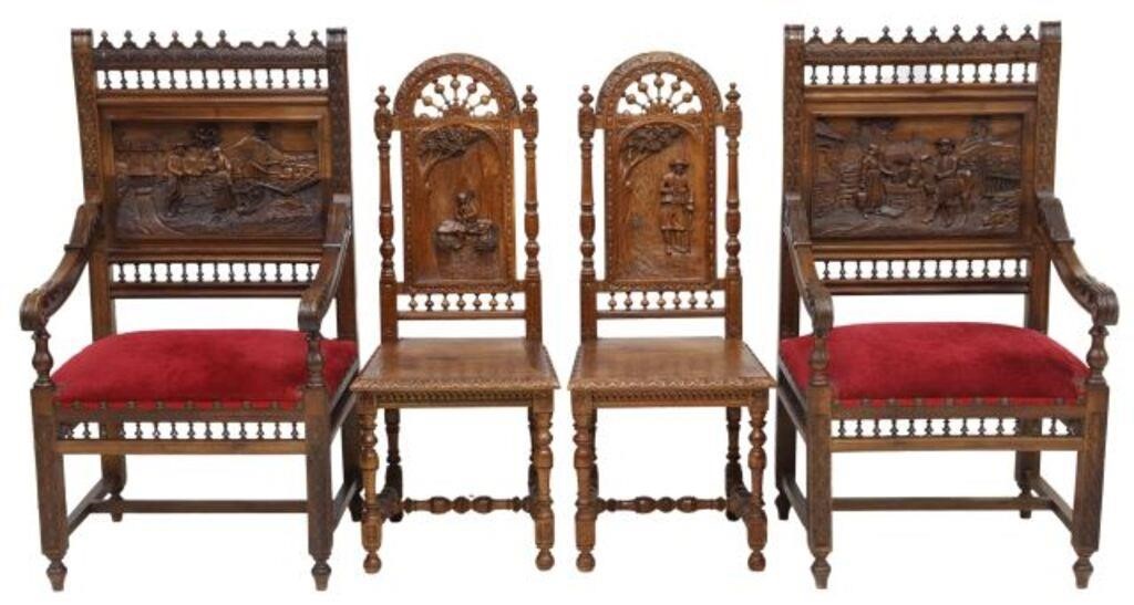 Appraisal: lot of French Breton oak chairs early th c including