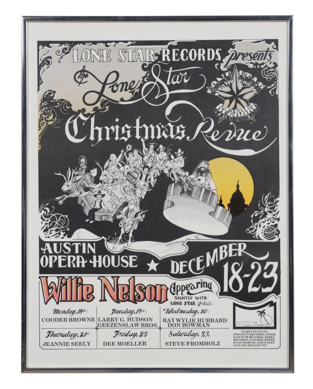 Appraisal: WILLIE NELSON FRAMED CHRISTMAS CONCERT POSTER Danny Garrett American b