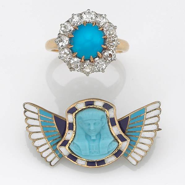 Appraisal: A turquoise diamond and k bicolor gold ring together with