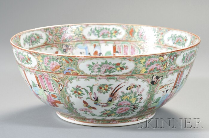 Appraisal: Rose Medallion Porcelain Punch Bowl China late th century glaze