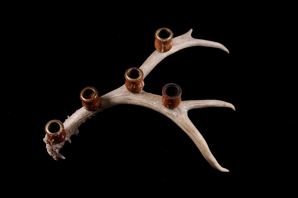 Appraisal: Farmhouse Deer Antler Five Candlestick Holder For your consideration is