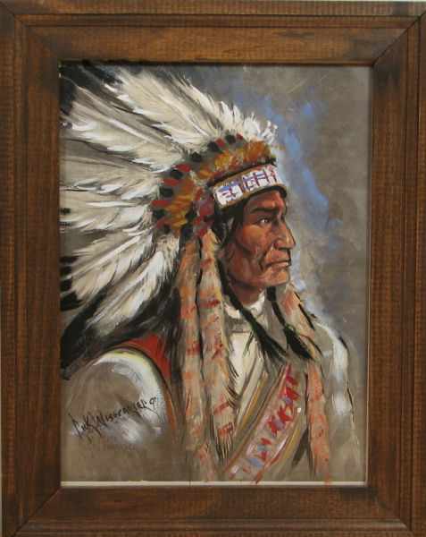 Appraisal: Rick Wisecarver Oil on Canvas of Native American '' x