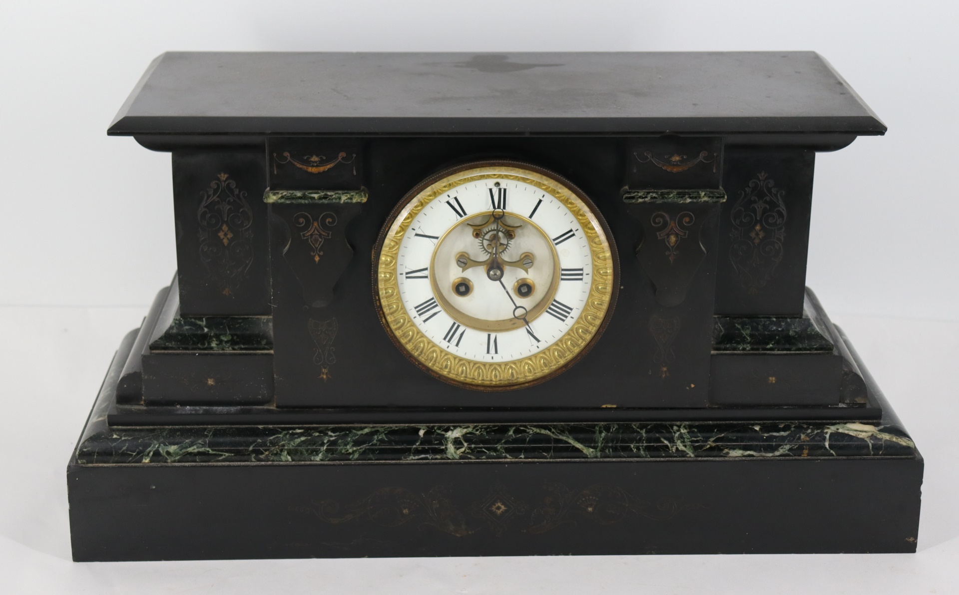 Appraisal: ANTIQUE MARBLE CLOCKS AS IS Larger with gilt metal figure