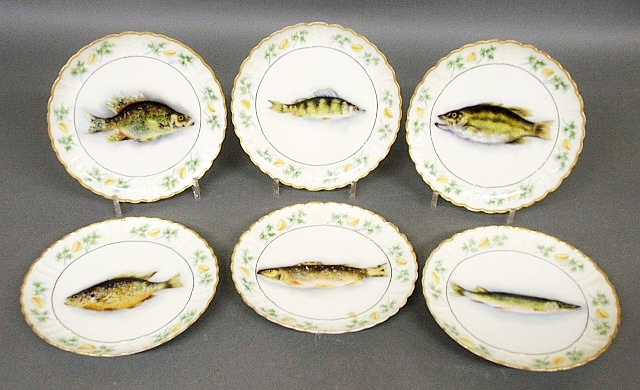 Appraisal: - Six Limoges France fish plates each signed F R