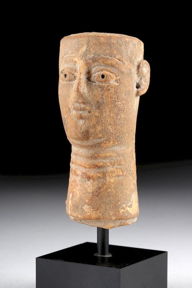 Appraisal: South Arabian Qatabanian Stone Idol Head Originally Listed At Ancient