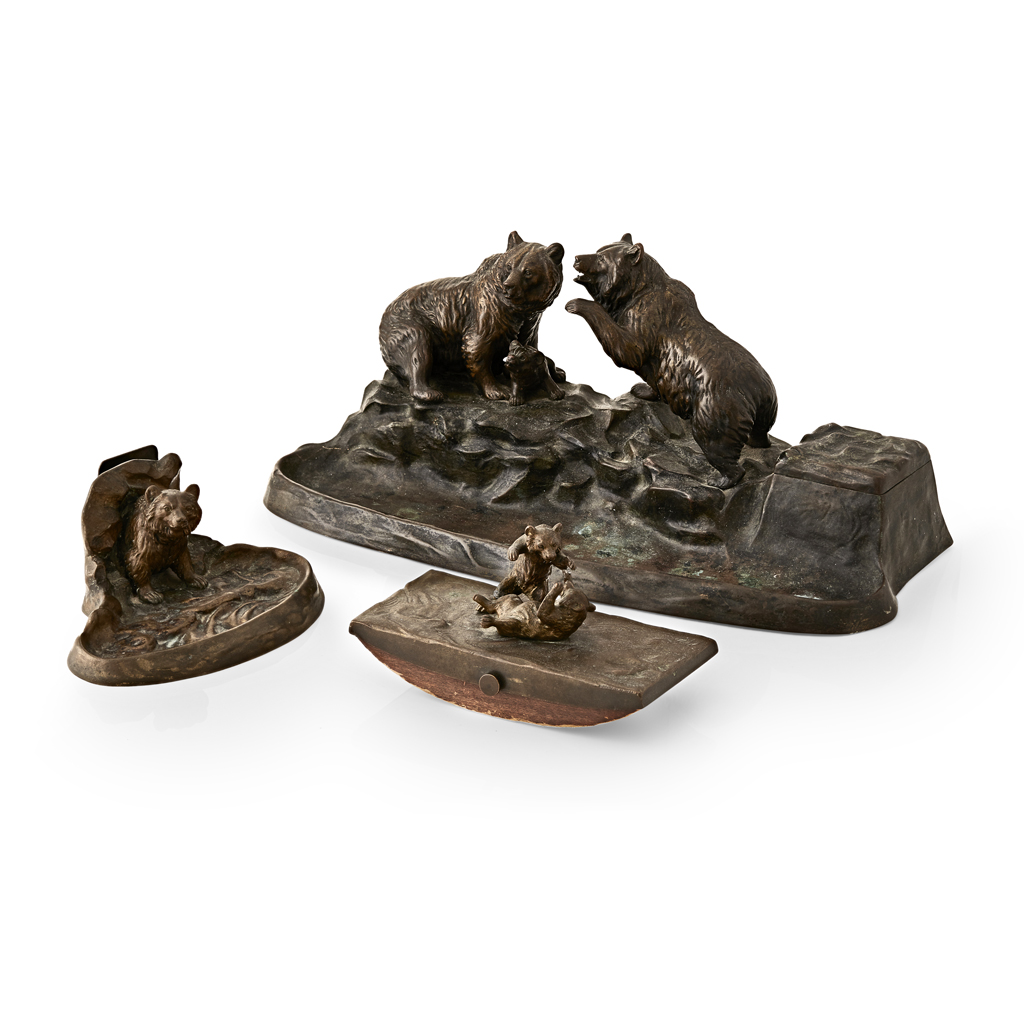 Appraisal: ATTRIBUTED TO OTTO KAINZ THREE PIECE PATINATED BRONZE DESK SET