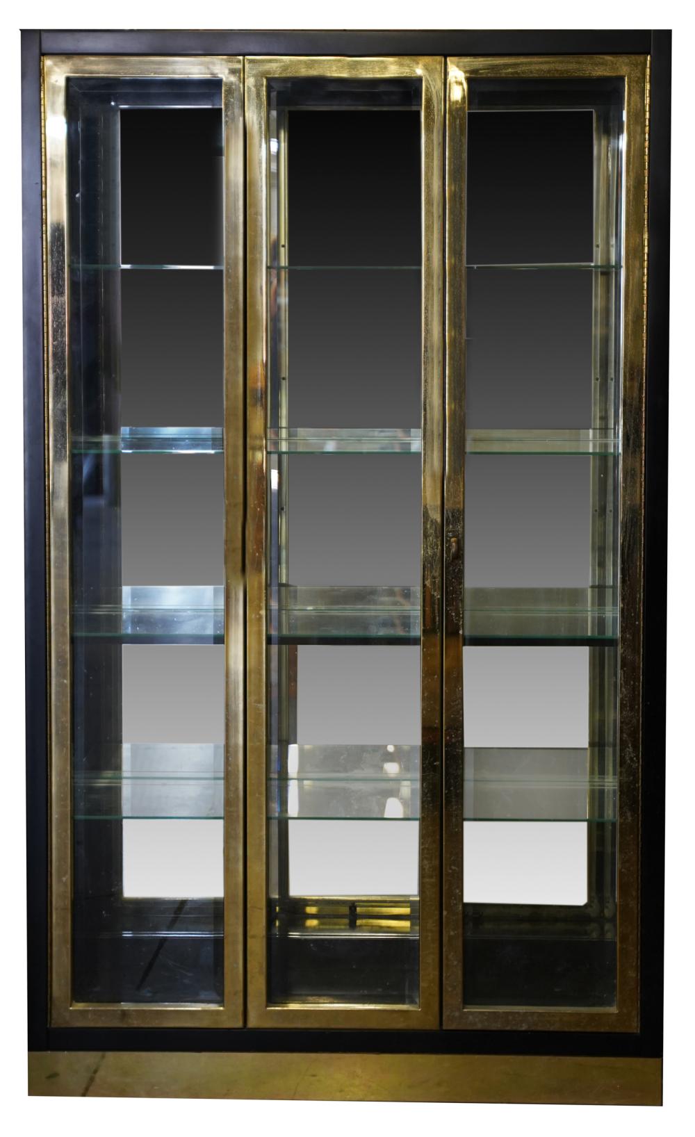 Appraisal: EBONIZED WOOD AND BRASS DISPLAY CABINETwith four glass shelves Condition