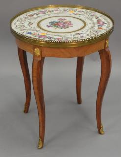 Appraisal: Small stand with French porcelain inset top ht in dia