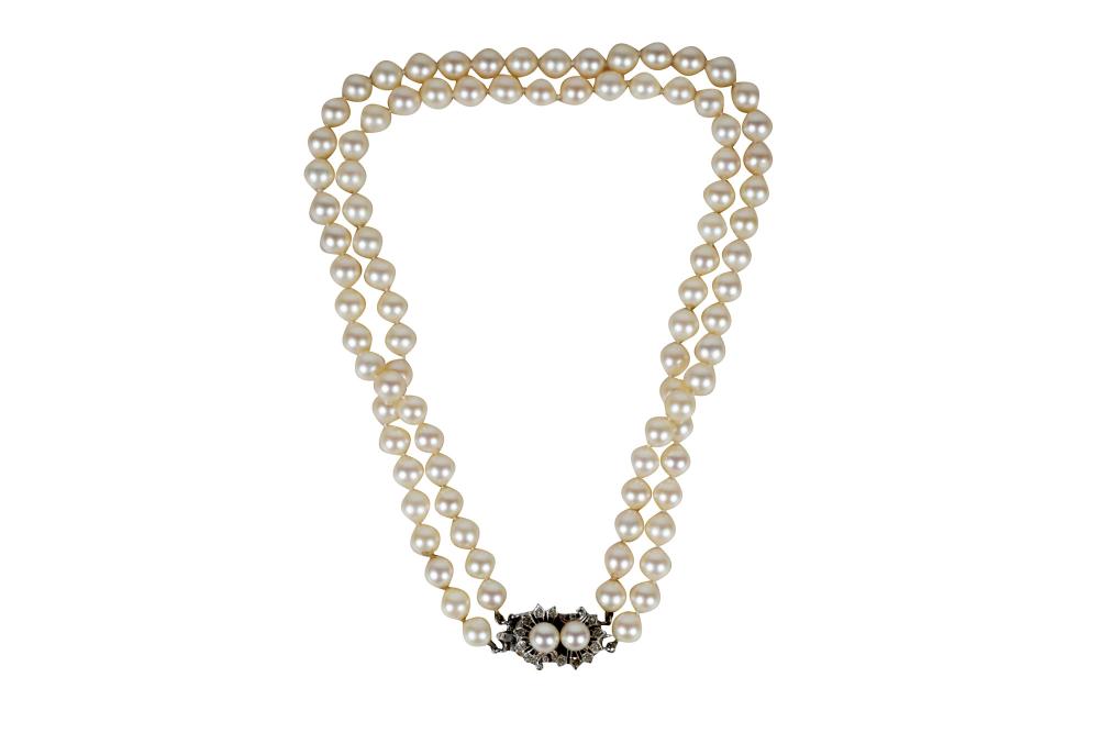 Appraisal: KARAT WHITE GOLD DIAMOND PEARL DOUBLE STRAND NECKLACE grams inches