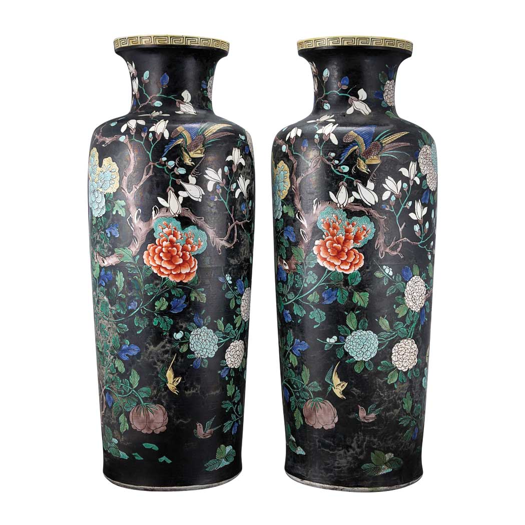 Appraisal: Pair of Chinese Famille Noire Porcelain Vases Height inches