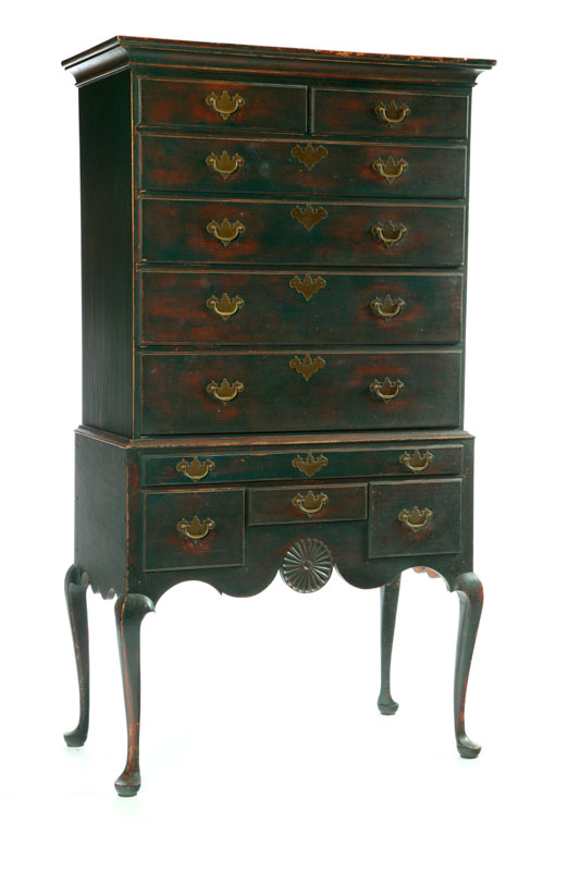 Appraisal: QUEEN ANNE-STYLE HIGH CHEST OF DRAWERS David T Smith Morrow